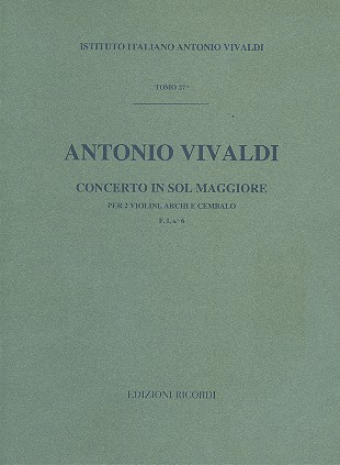 Concerto in sol maggiore per 2 violini, archi e cembalo partitura